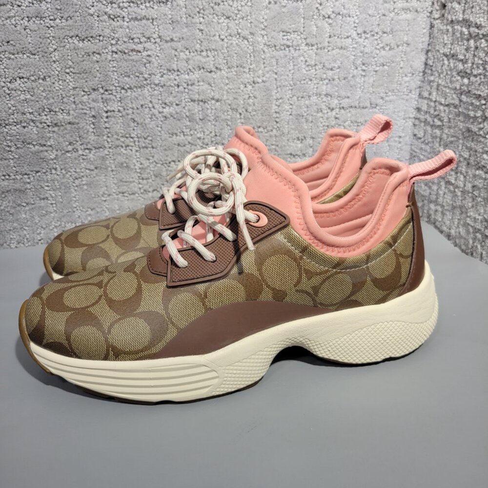 Coach C270 Signature Tech Runner Womens Size US 9B Brown Pink Sneaker Shoes